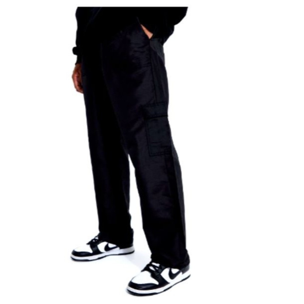 NEW boohooMAN Elastic Waist Relaxed Fit Cargo Chino Trousers Black Large